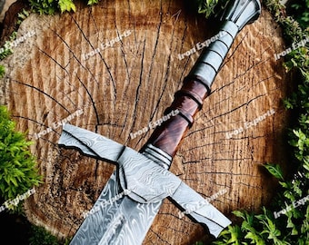 Coleccionable de acero de Damasco forjado a mano, estilo vikingo, con vaina de madera.