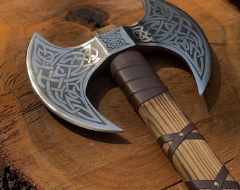 Double Headed Viking Ax Bearded Ax Hand Forged Steel Double Blade Viking Ax Gift For Him, Christmas Gift