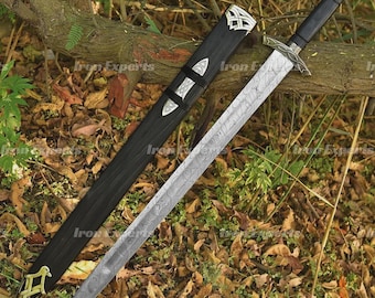 Handmade Damascus Steel Northman Norse Inspired Keepsake | Viking Era Replica with Scabbard | Unique Anniversary, Wedding Gift for Him