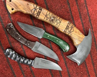 Handmade Set Of 4 Carbon Steel Tomahawk Ax Heads- Fits Winkler Knives Replica - Tactical Throwing Axes, Viking Style, Camping Gear