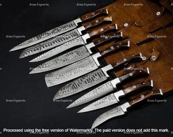 Handmade Damascus Steel 9-Piece Chef Knife Set | Wooden Handle