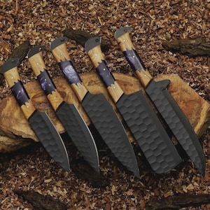 Handmade Damascus Steel Chef Set, Hand Forged Damascus Chef Set, Damascus Chef Knife, Kitchen Knife, Handmade Damascus Steel BBQ Knife Set