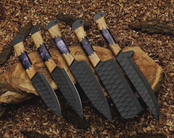 Handmade Damascus Steel Chef Set, Hand Forged Damascus Chef Set, Damascus Chef Knife, Kitchen Knife, Handmade Damascus Steel BBQ Knife Set