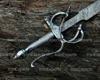 Handmade Viking Style Sword – Damascus Steel Blade with Leather Sheath – Personalized Decorative Collectible – Unique Gift for Him