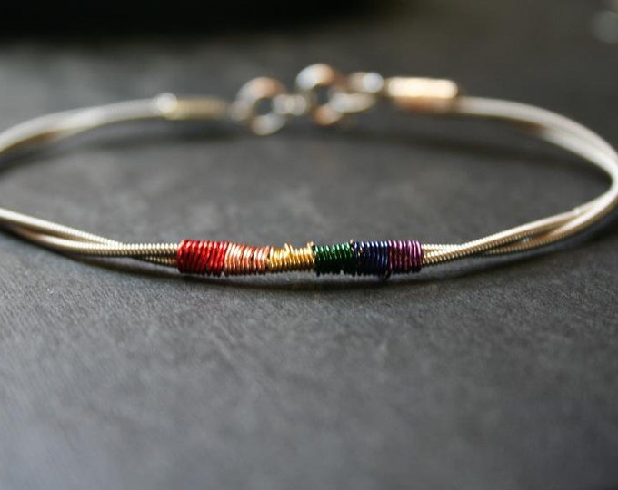 Bass Guitar String Jewelry Bracelet With Rainbow Pride Colors Etsy