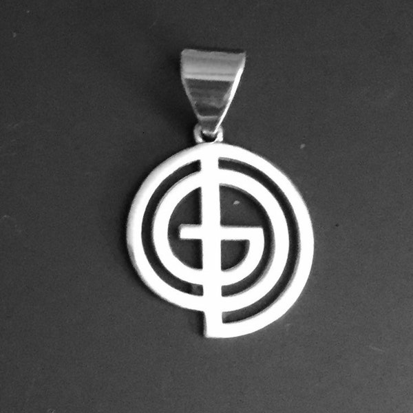 Smaller God/Cross Pendant in solid Sterling Silver. The size of a nickel.