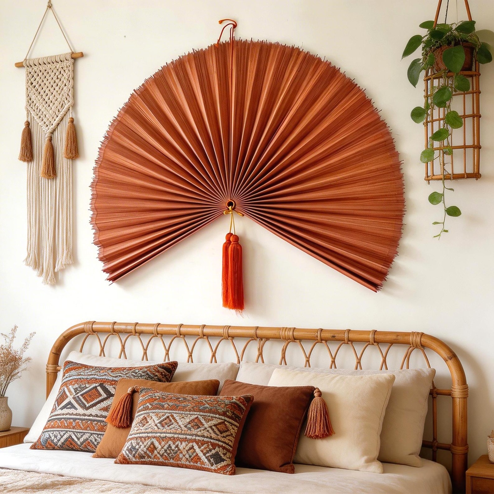 60 Inch Bamboo Fan Wall Decor Large | Giant Wall Fan Headboard | Oversized Bamboo Wall Hanging Boho Home Decor