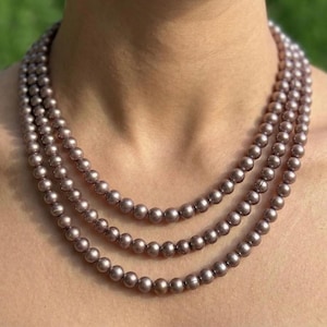 Natürliche Süßwasserperle 3-Schicht-Halskette Grau Multi Strang Perle Schmuck Elegantes Geschenk für Frauen Hochzeit Statement Halskette Geschenk für sie