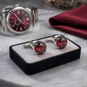 Handmade Sterling Silver Ruby Cufflinks – Formal Wedding Gift for Men