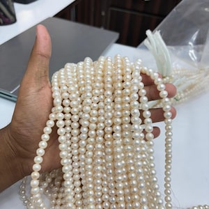 AA+ Freshwater Pearl Strand: 7-8mm Round White Pearls for Jewelry Making