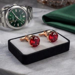 Lab-Created Ruby Cufflinks, 925 Sterling Silver, Rose Gold Plated Mens Formal Jewelry