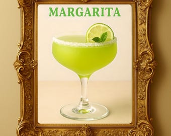 Elegante margarita de lima / Arte de pared / Impresión artística / Decoración del hogar / Póster de cóctel / Decoración de bar / Moderno / Realista /