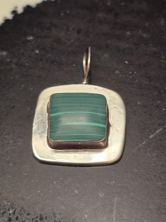 Malachite Set in square Sterling Silver Pendant, … - image 1