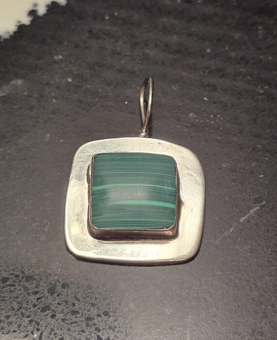 Malachite Set in square Sterling Silver Pendant, … - image 2