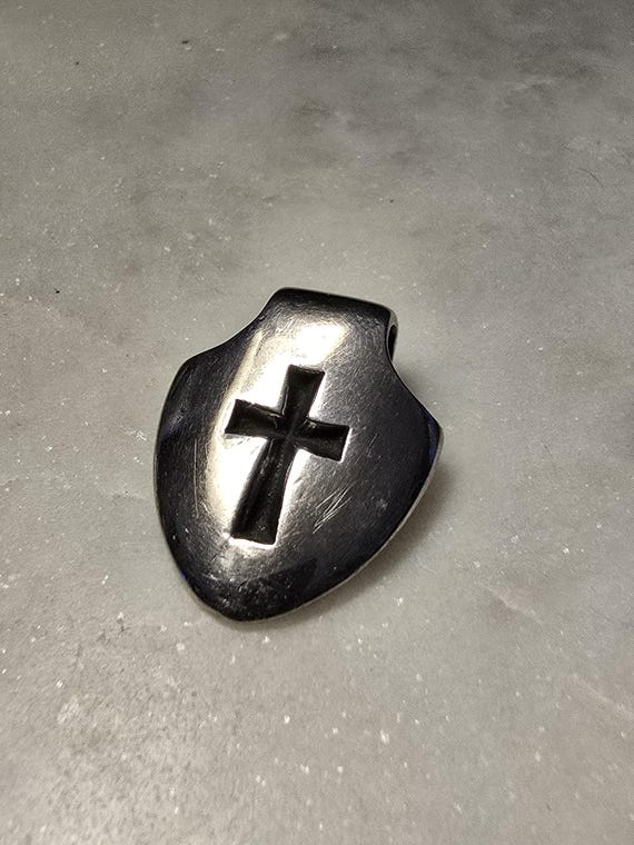 Men's High Polish Shield Armor of God Joshua 1:9b Faith Cross Pendant