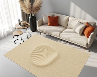 Beige Seashell Area Rug, Coastal Beach House Decor,Sea Life Rug