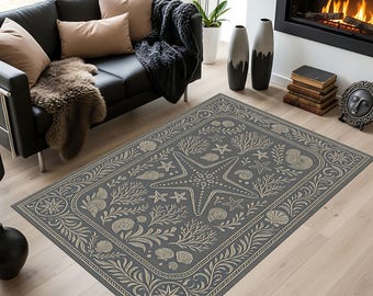 Nautical Starfish Seashell Rug: Coastal Beach House Decor