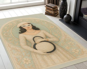 Vintage Elegant Lady Portrait Rug: Parisian Chic Home Decor