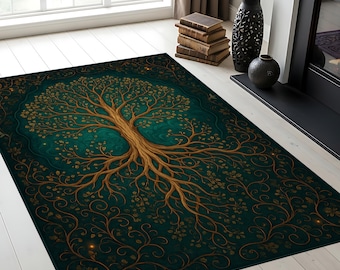 Tree of Life Area Rug, Bohemian Nature Inspired Home Decor