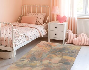 Tappeto astratto pastello morbido - Tappeto espressionista minimalista, tappeto boho moderno con pennellate delicate, arredamento per la casa neutro contemporaneo