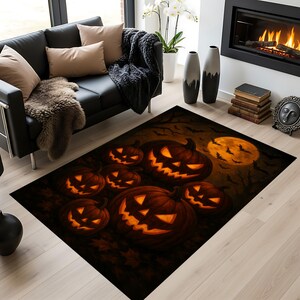 Halloween Pumpkin Rug – Spooky Galaxy Glow Carpet, Non-Slip Area Rug for Living Room & Bedroom