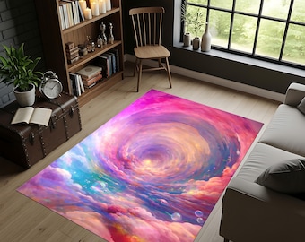 Dreamy Cloud Vortex Rug, Fantasy Sky Area Carpet, Pastel Galaxy Floor Rug, Whimsical Celestial Decor, Colorful Abstract Living Room Rug