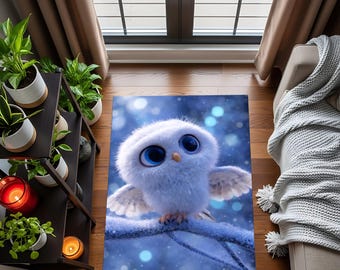 Tappeto a forma di gufo, decorazione fantasiosa per la cameretta dei bambini, arte con animali fantastici