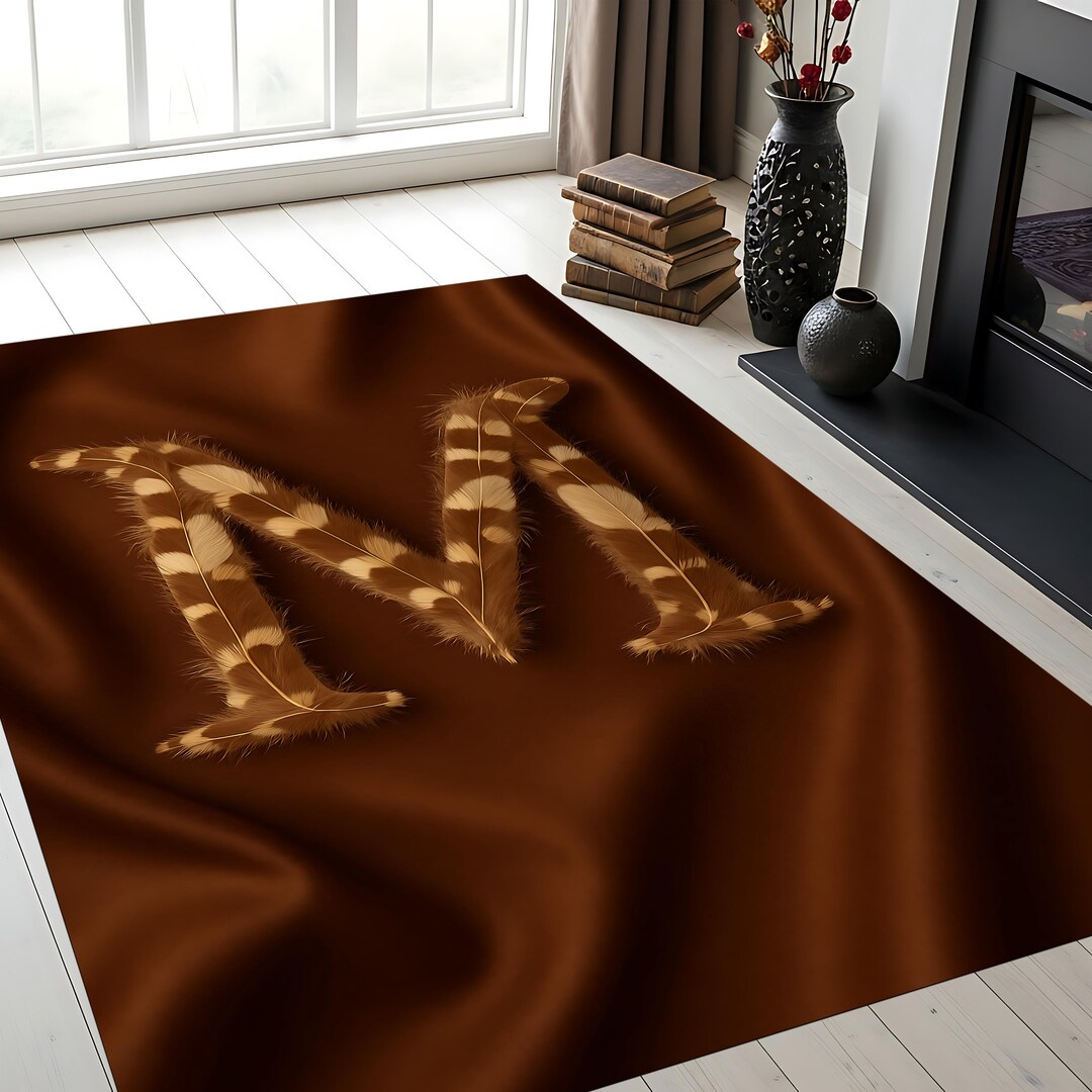Personalized Letter M Rug – Feather Monogram Carpet, Custom Initial ...