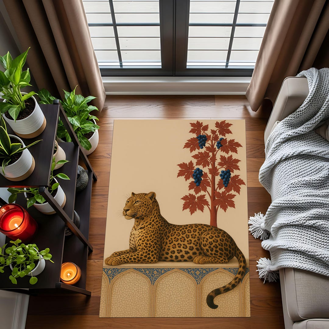 Leopard Oriental Rug – Vintage Safari Animal Art Floor Mat - Etsy