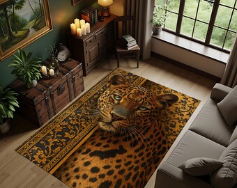 Leopard Print Area Rug, Modern Jungle Decor, Washable Floor Mat
