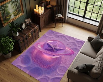 Tappeto a forma di stella marina galattica, tappeto a forma di pianeta viola cosmico, tappeto ispirato allo spazio oceanico e stravagante, tappeto boho