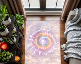 Tappeto per posizioni yoga dei chakra, tappetino per meditazione con galassia arcobaleno
