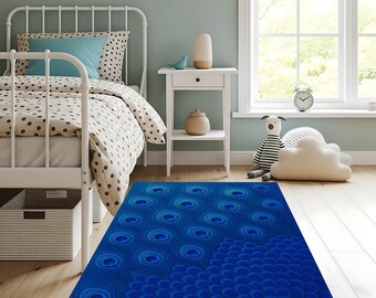 Blue Peacock Feather Area Rug – Elegant Boho Home Decor