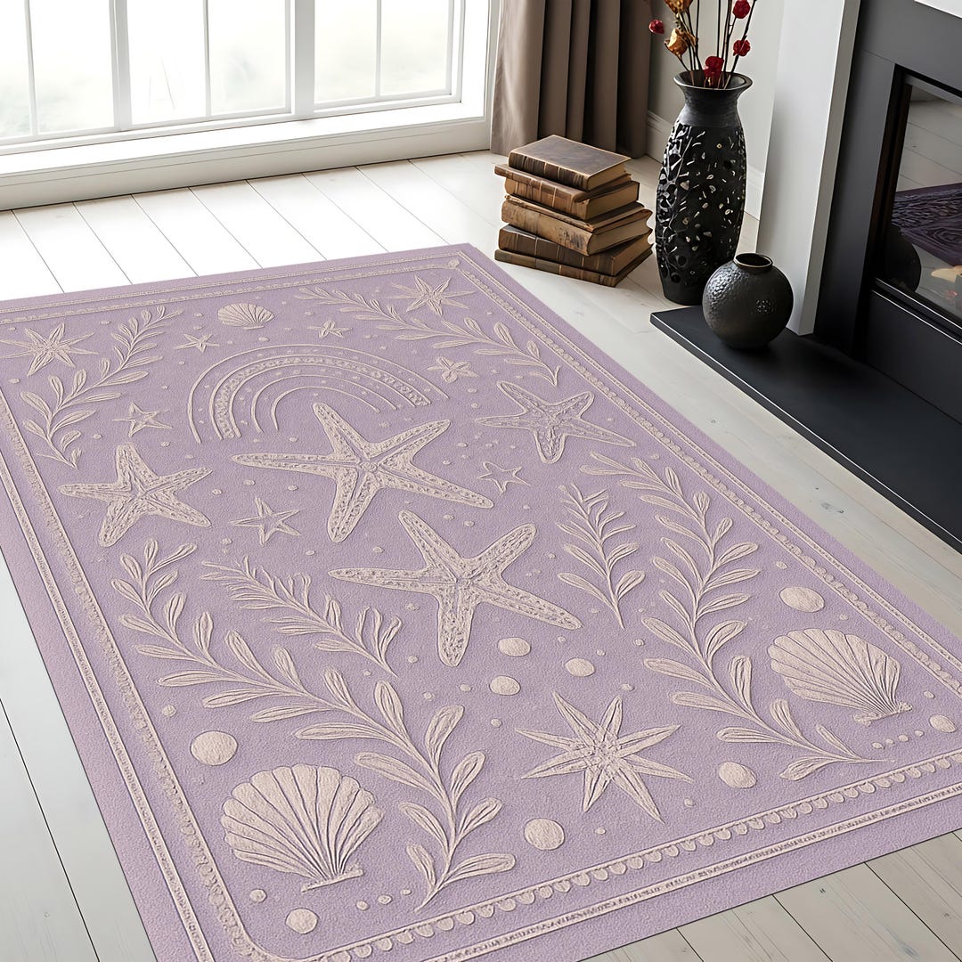 Fairpoint Sea Rug Starfish Seashell Area Rug – Coastal Nautical Decor, Non-slip - Etsy