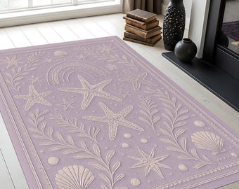 Starfish Seashell Area Rug – Coastal Nautical Decor, Non-Slip