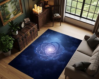 Galaxy Spiral Rug – Cosmic Abstract Carpet with Starry Sky Design, Modern Space Inspired Area Rug, Unique Boho Celestial Home Decor