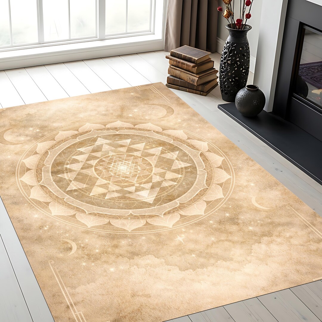 Beige Mandala Area Rug, Sacred Geometry, Boho Living Room Decor - Etsy