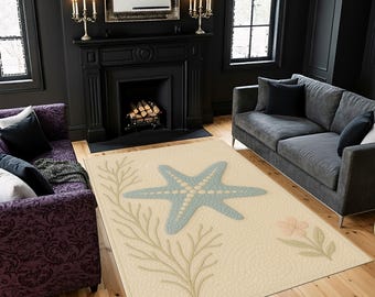 Starfish Beach Rug, Coastal Ocean Decor, Minimalist Sea Star Carpet, Nautical Living Room Rug