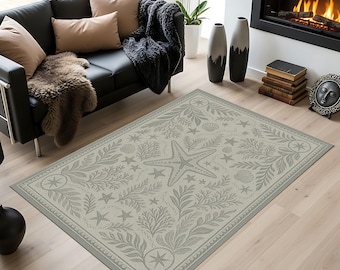 Coastal Starfish Area Rug: Nautical Beach Decor, Non-Slip Accent Carpet