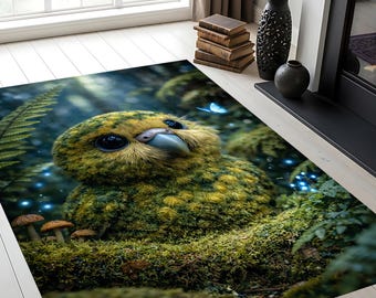 Whimsical Owl Area Rug, Fantasy Forest Animal Carpet, Kids Room Decor