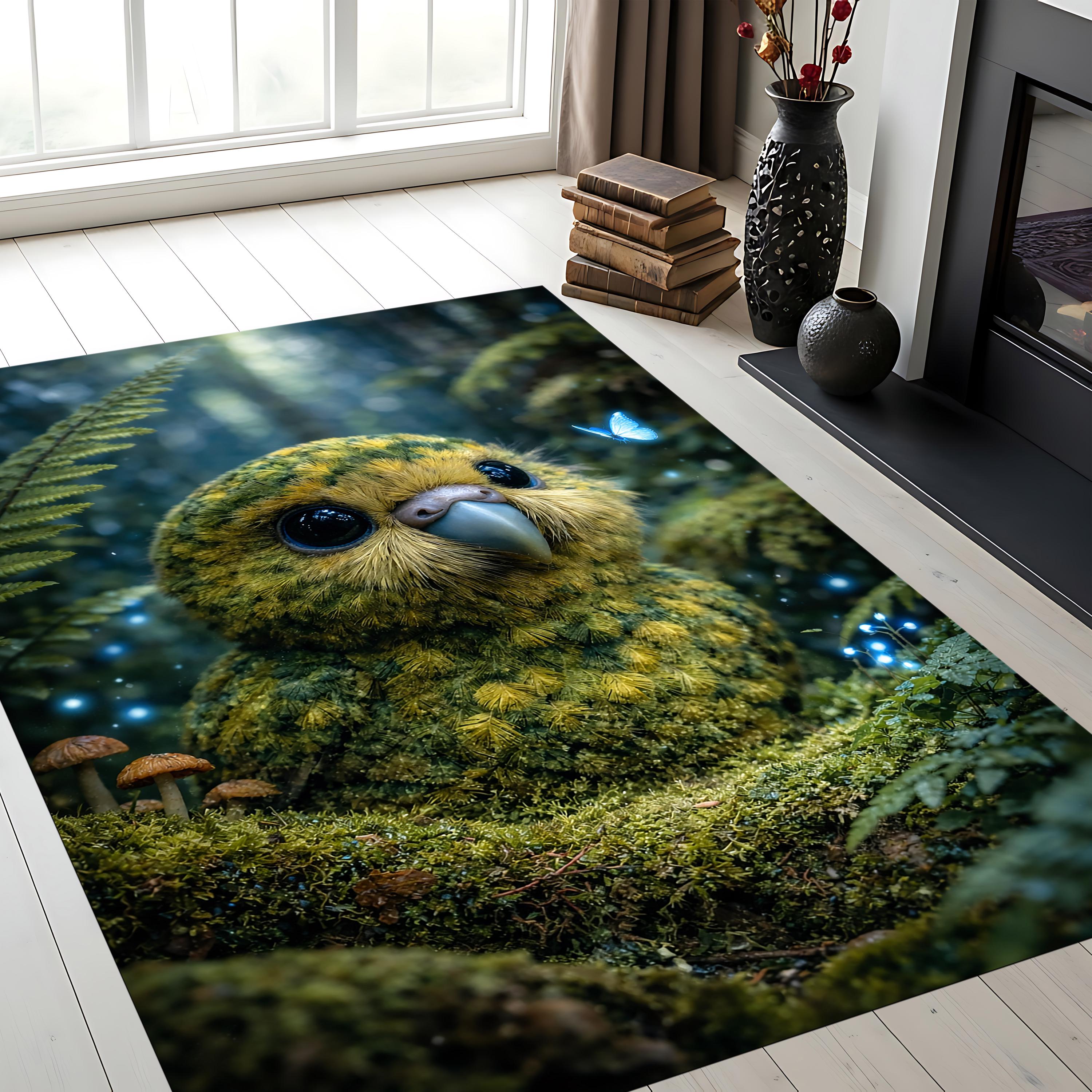 Cute Owl Area Rug, Fantasy Forest Animal Carpet, Whimsical Nature Floor Decor, Magical Woodland Art 