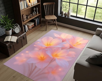 Soft Floral Area Rug, Pastel Blossom Carpet, Romantic Living Room Decor