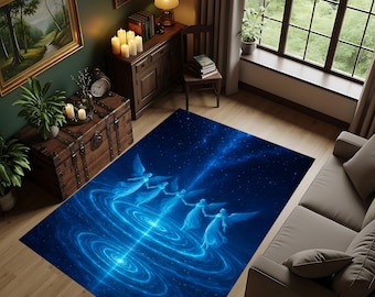 Blue Angels Area Rug, Celestial Night Sky, Ethereal Home Decor
