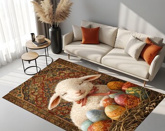 Tappeto con agnello, stile coniglietto pasquale vintage, decorazione per la cameretta dei bambini.