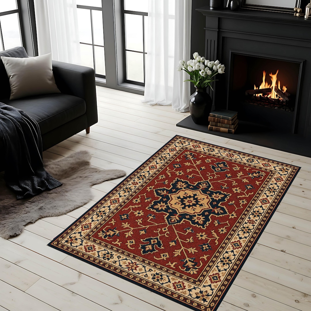 Red Vintage Oriental Area Rug – Traditional Medallion Carpet for Living ...