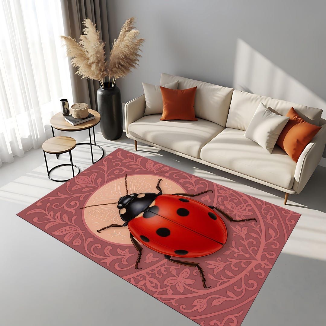 Ladybug Rug – Red and Black Ladybird Carpet With Floral Pattern ...