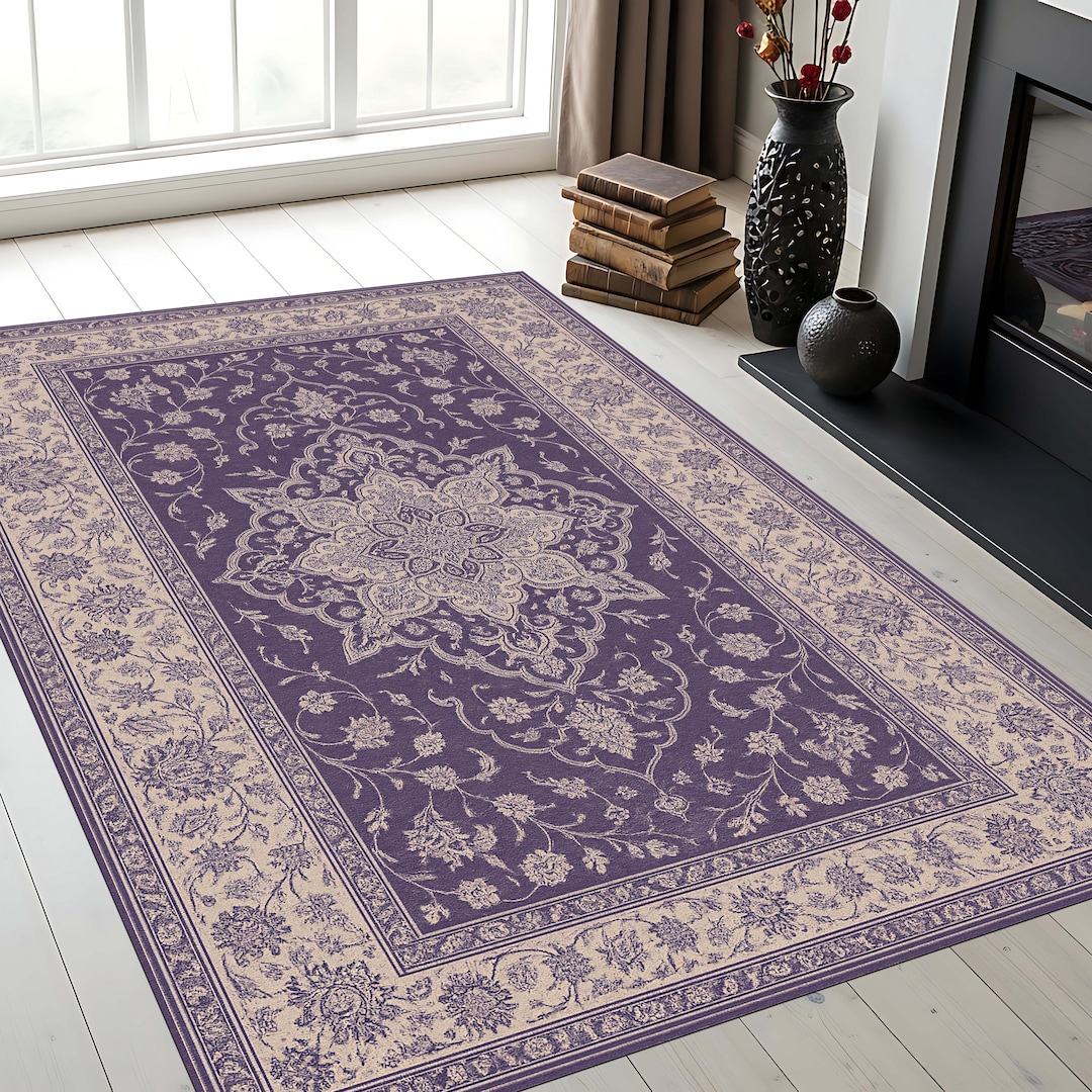 Purple Floral Area Rug – Vintage Medallion Oriental Style - Etsy