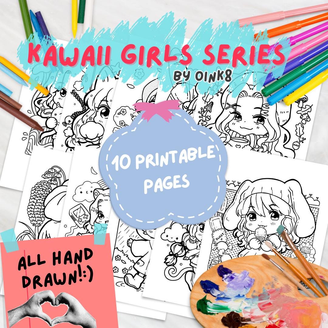 Color Book Girl Kawaii Girls Coloring Book| Hand-drawn and Unique Designs | Printable ...