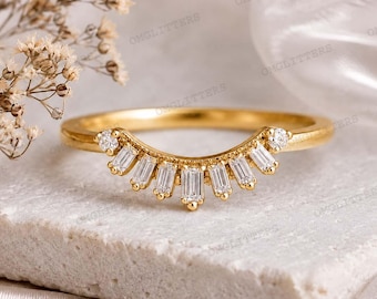 Vintage Gebogene Baguette Moissanit Ehering Antike Cluster Diamant Frauen Ehering Multi-Stein Art-Deco-Ring Kontur Passende Band