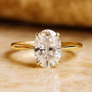Oval Moissanit Solitär Ring | Minimal Gold Verlobungsring | Zierlicher Versprechensring für Sie | Klassischer Hochzeitsschmuck Ring Jahrestag